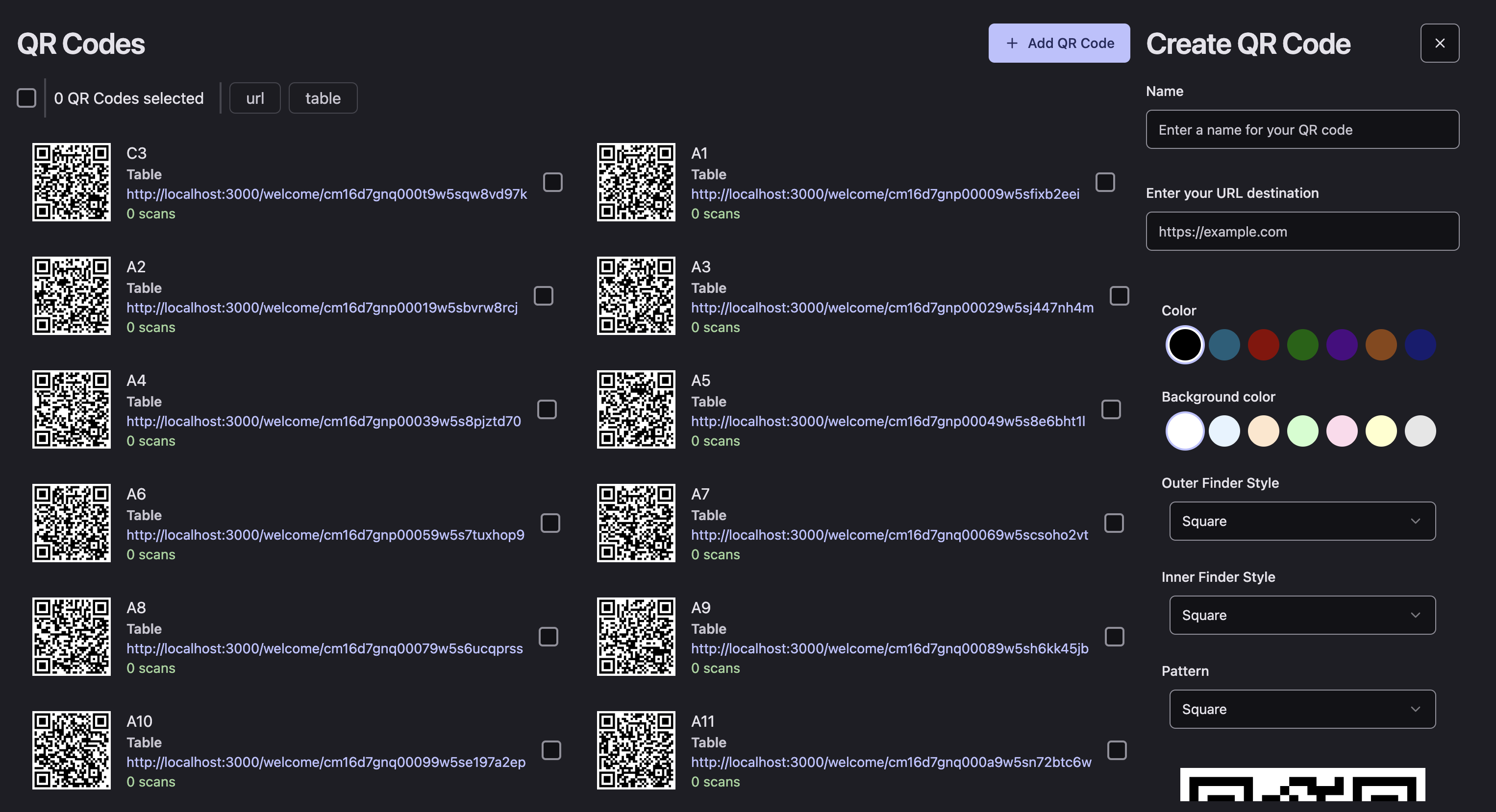 QR codes in admin